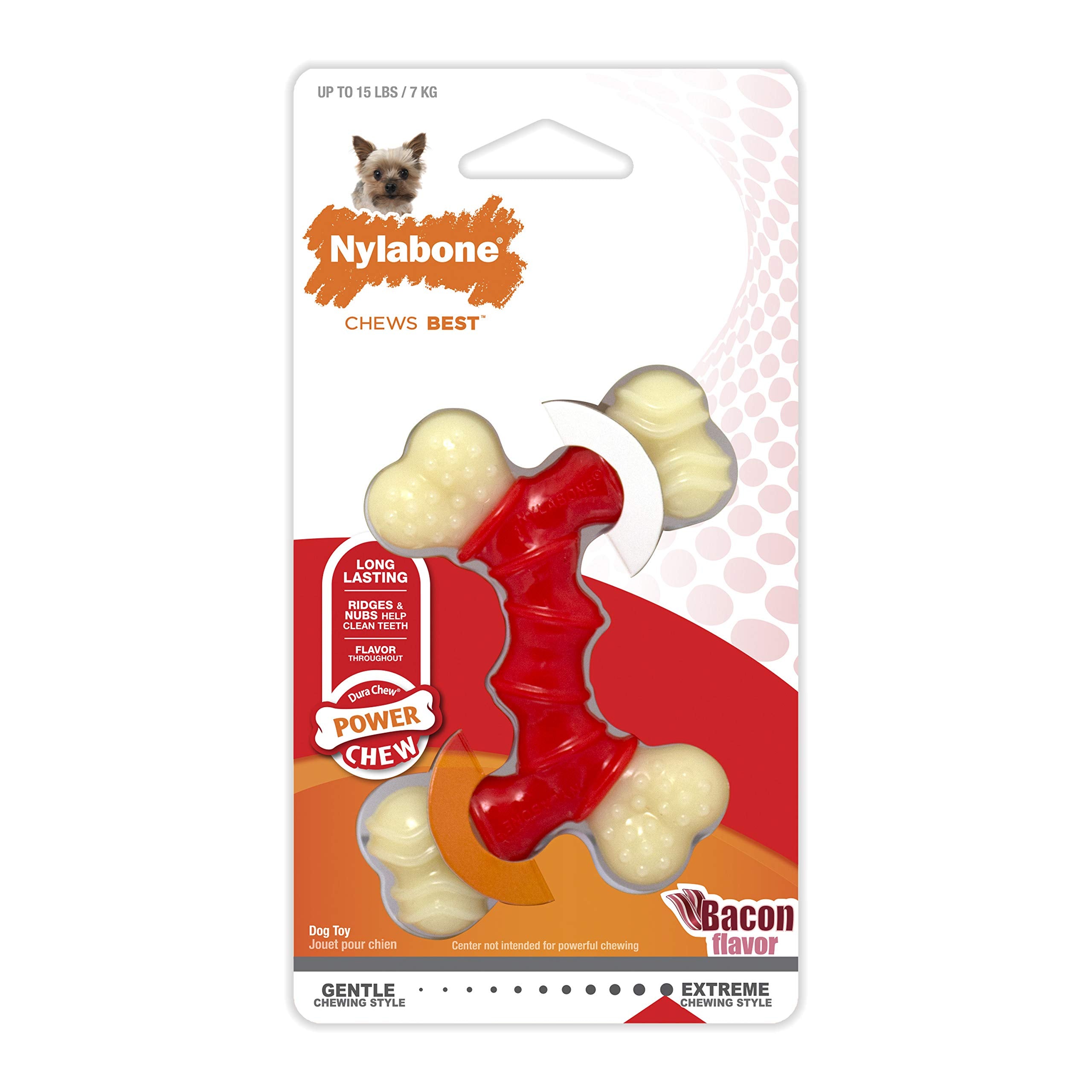 Nylabone Doble Hueso Potencia, textura que estimula encías durante la masticación.