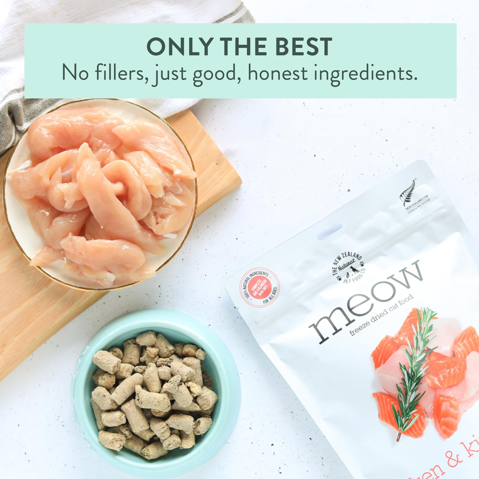 The New Zealand Natural Pet Food Co Meow Freeze Dried Cat Food Chicken King Salmon, superalimentos para gatos.