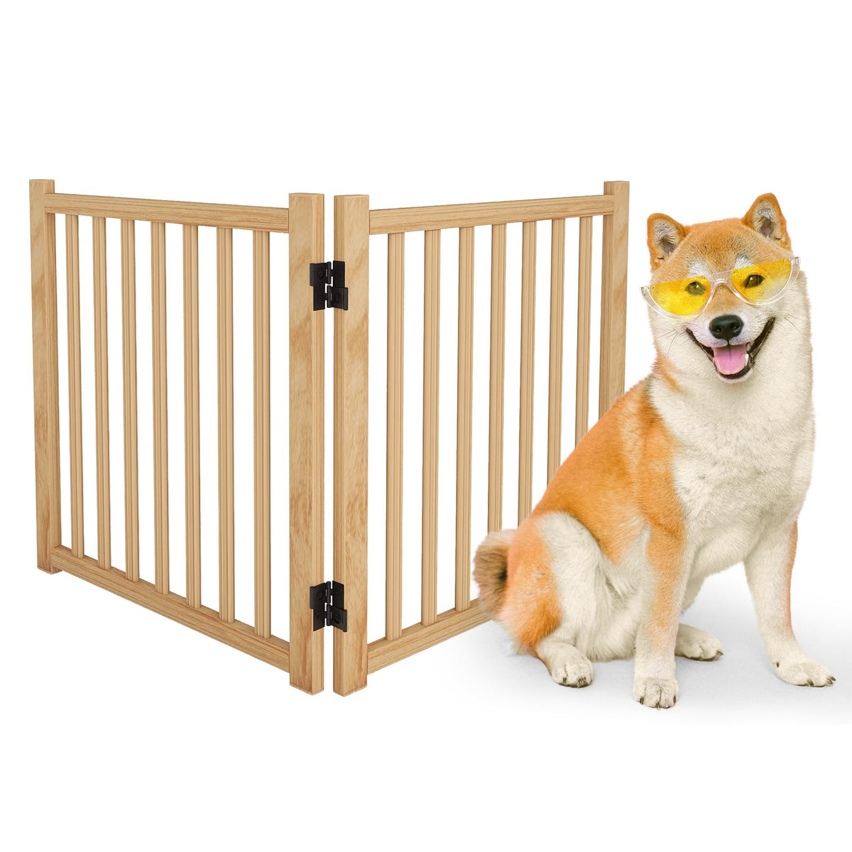 Oapety Puerta para perros de madera natural con 2 paneles, ideal para delimitar interiores.