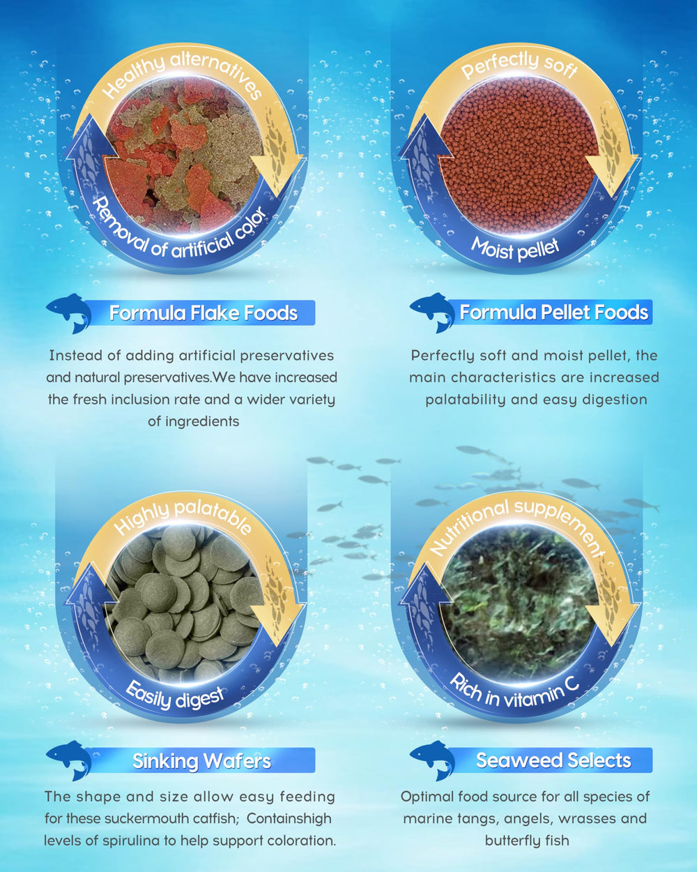 Ocean Nutrition Formula Dos Pellets: facilita alimentación uniforme y evita sobrealimentación.