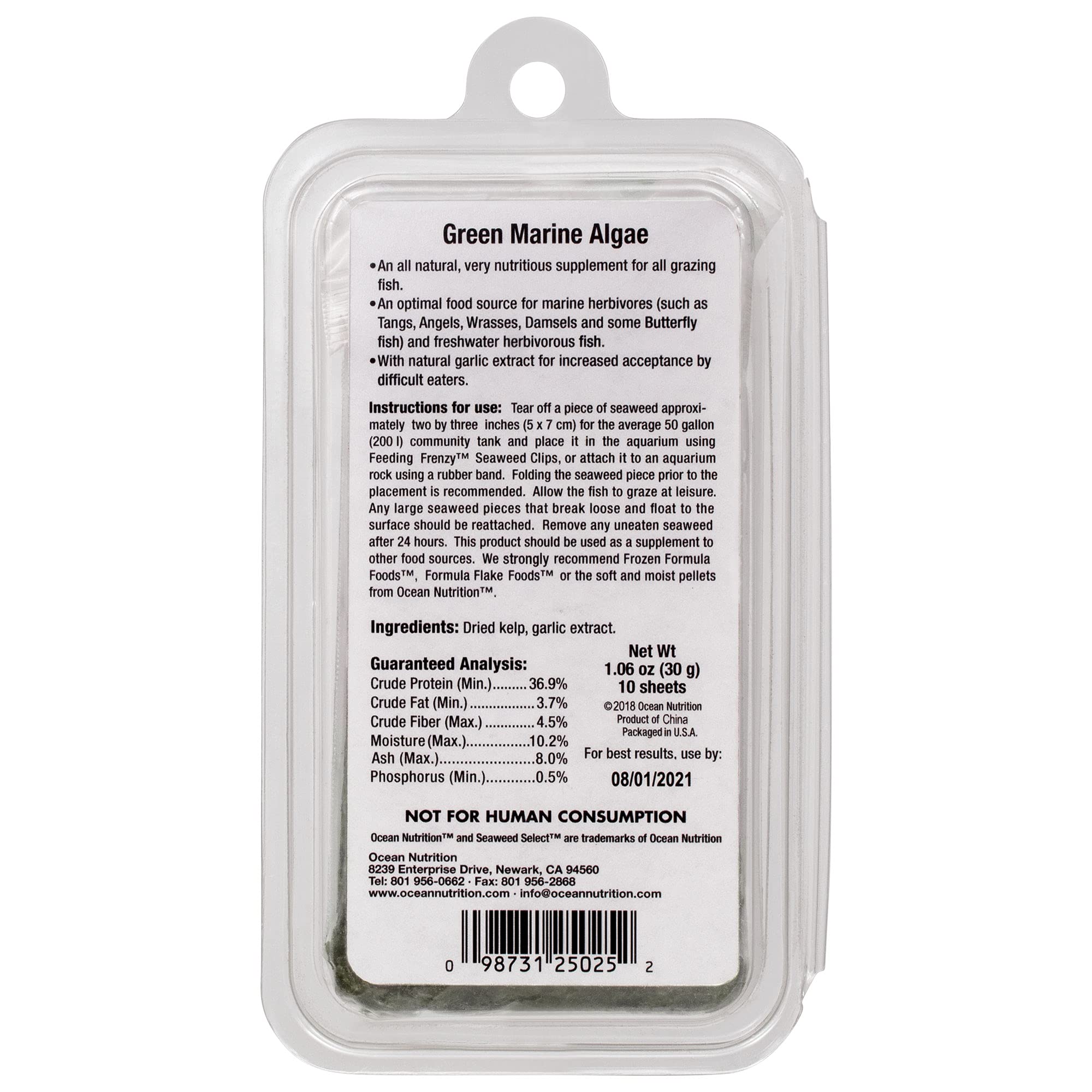 Ocean Nutrition Seaweed Select: láminas de alga verde, aporte natural para una dieta marina.