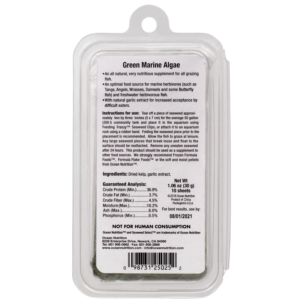 Ocean Nutrition Seaweed Select: láminas de alga verde, aporte natural para una dieta marina.