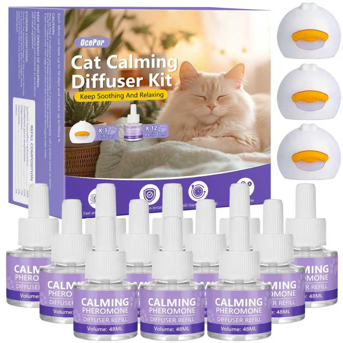 OcePor difusor calma-gatos con tres enchufes para uso continuo en casa.