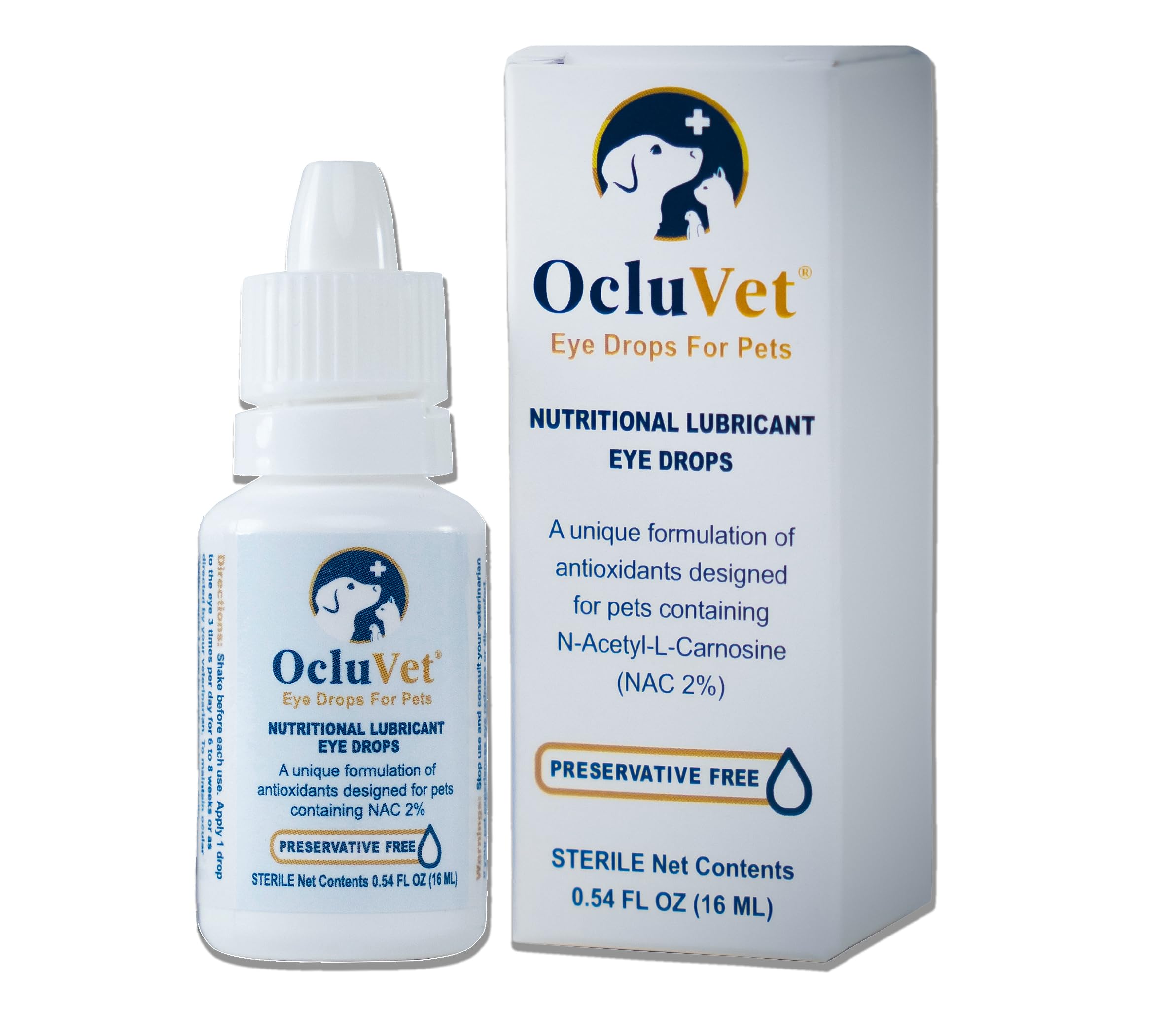 Gotas OcluVet ojo botella: cuidado ocular suave para perros y gatos.