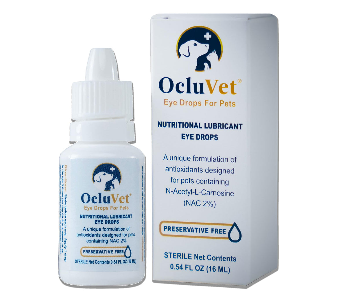Gotas OcluVet ojo botella: cuidado ocular suave para perros y gatos.