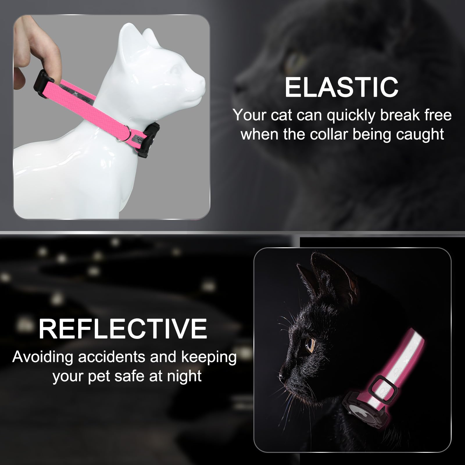 Odokele collar reflectivo para gatos hotpink, visibilidad nocturna.