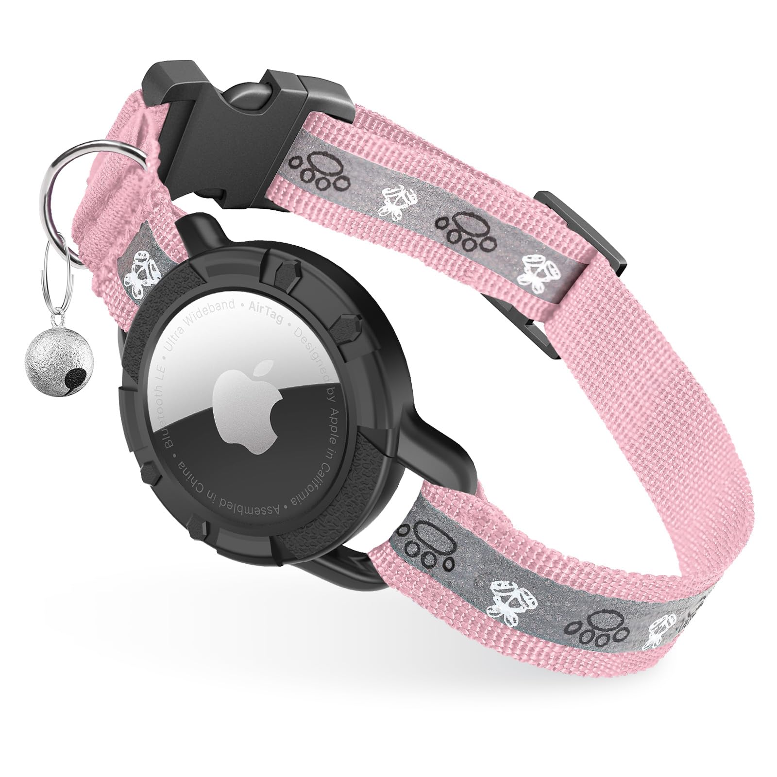 Odokele collar AirTag reflectivo rosa facilita la localización nocturna del gato.