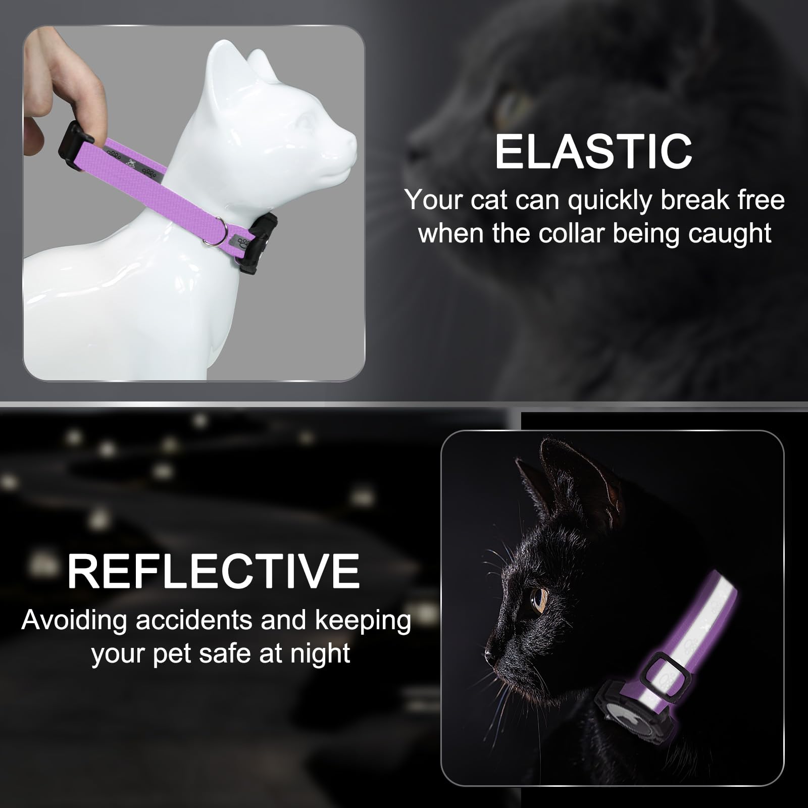 Odokele collar elastico reflectivo, ofrece seguridad al gato con tiras reflectivas.