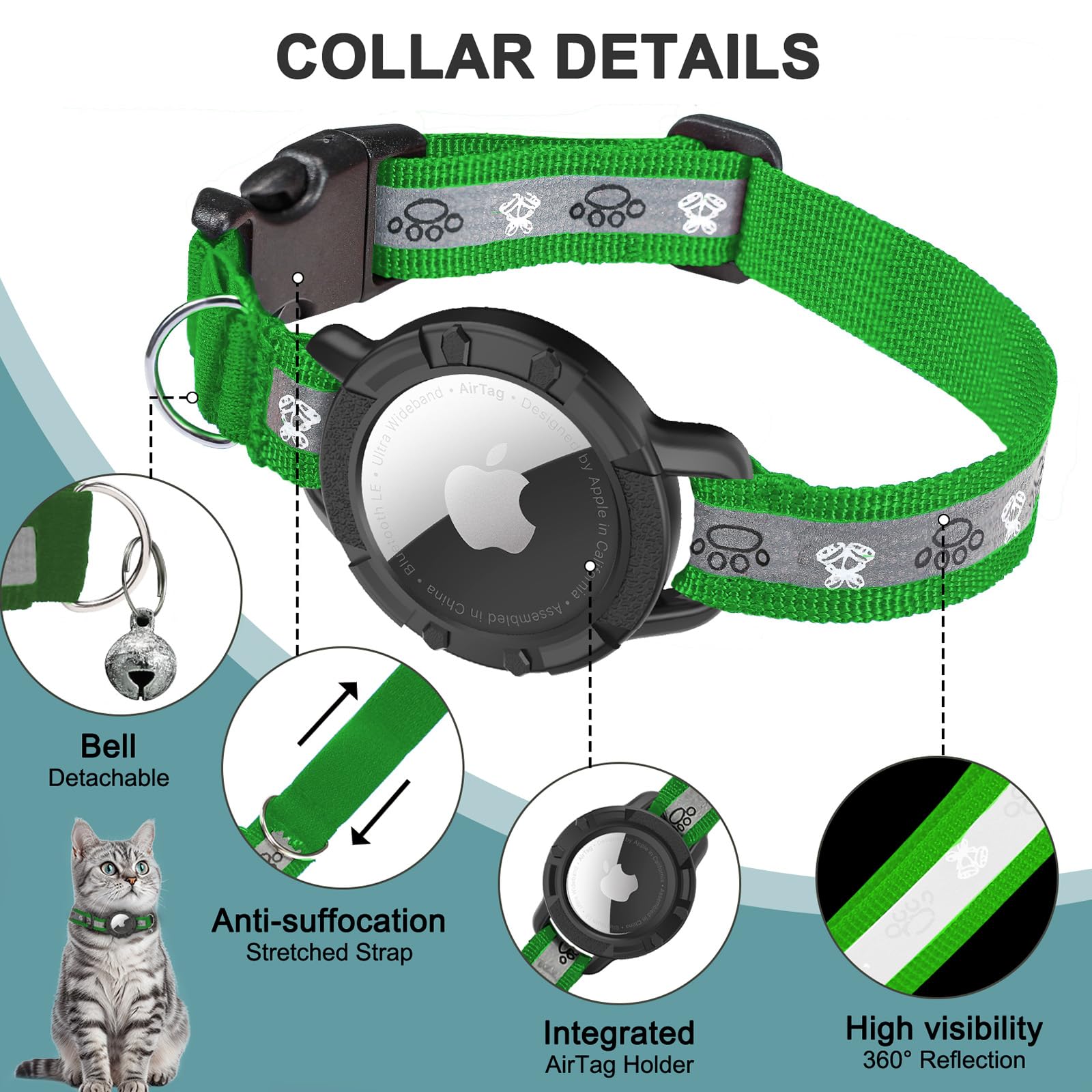 Odokele collar gato nylon resistente, diseño duradero