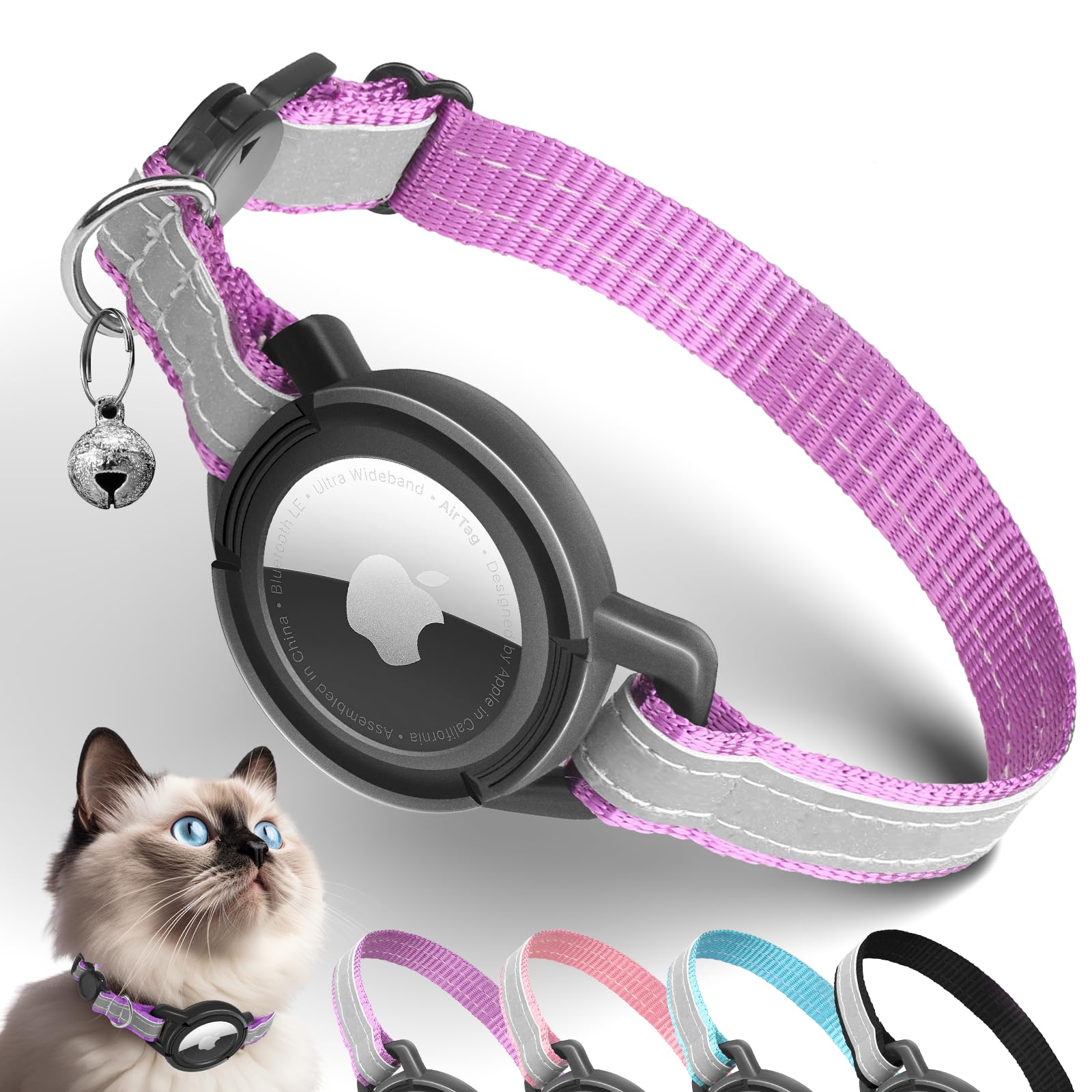 Collar Odokele con soporte AirTag para rastreo seguro.