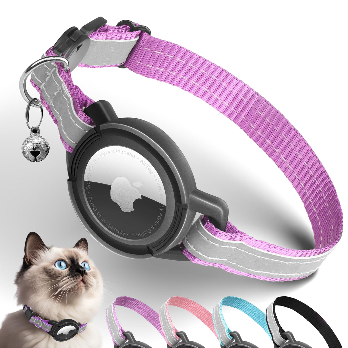 Collar Odokele con soporte AirTag para rastreo seguro.