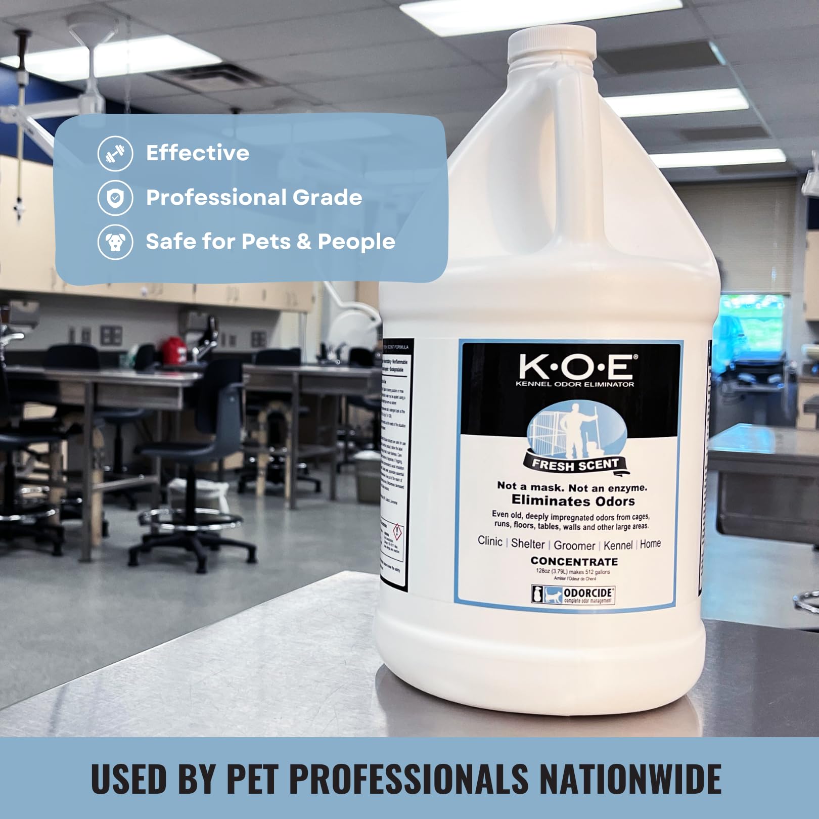 Odorcide K.O.E. biodegradable, producto amigable con superficies y ambiente.