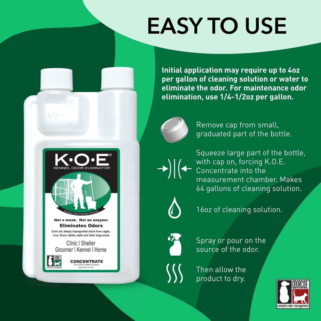Etiqueta profesional de Odorcide KOE para uso en clínicas y jaulas.