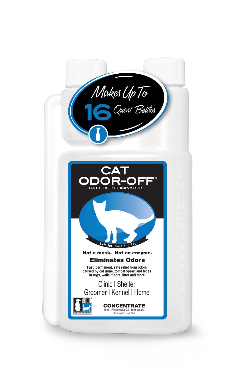 Odorcide Thornell Cat Odor-Off, botella de 16 onzas para eliminar olores de mascotas.