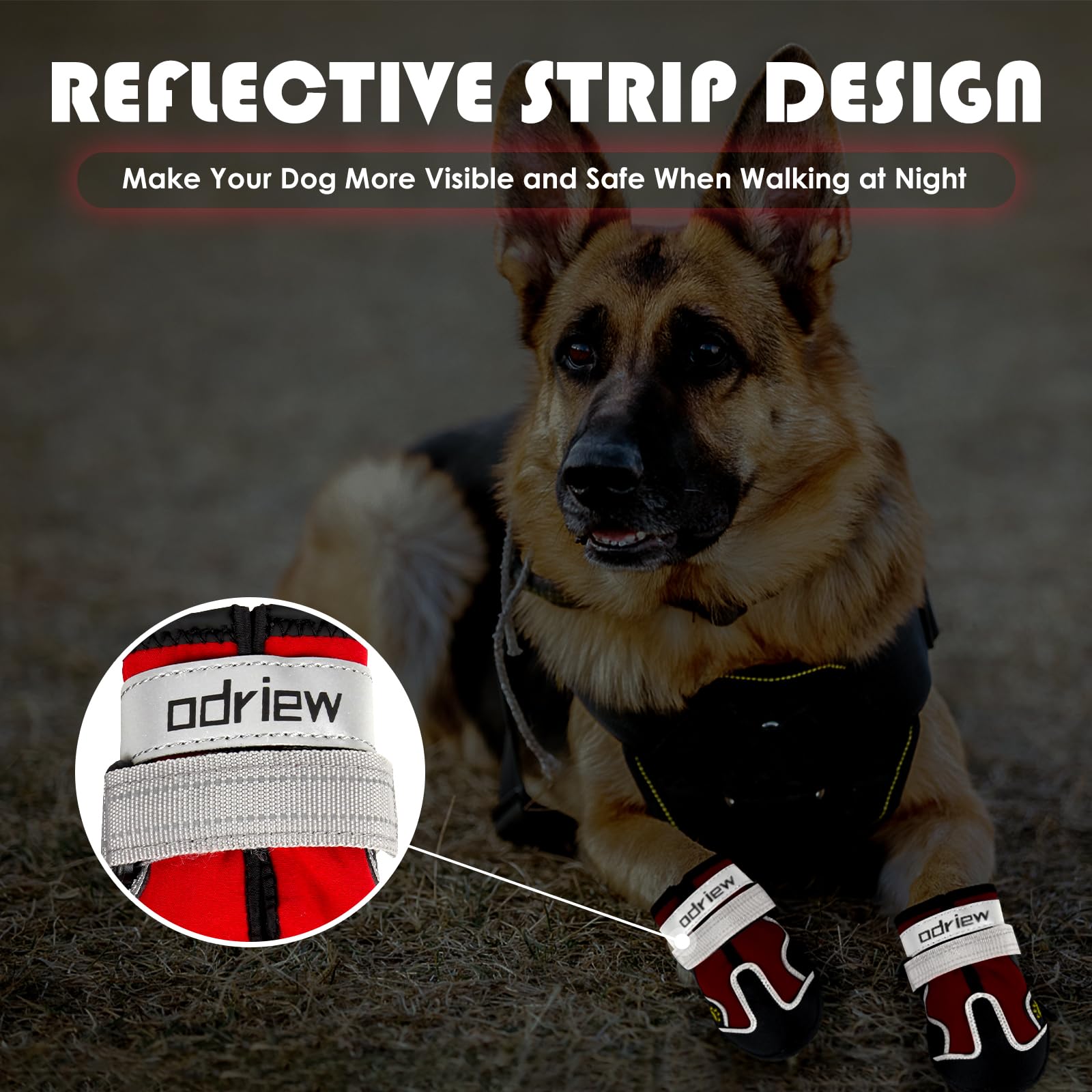 ODRIEW botas para perro con tiras ajustables y reflectantes para paseos nocturnos