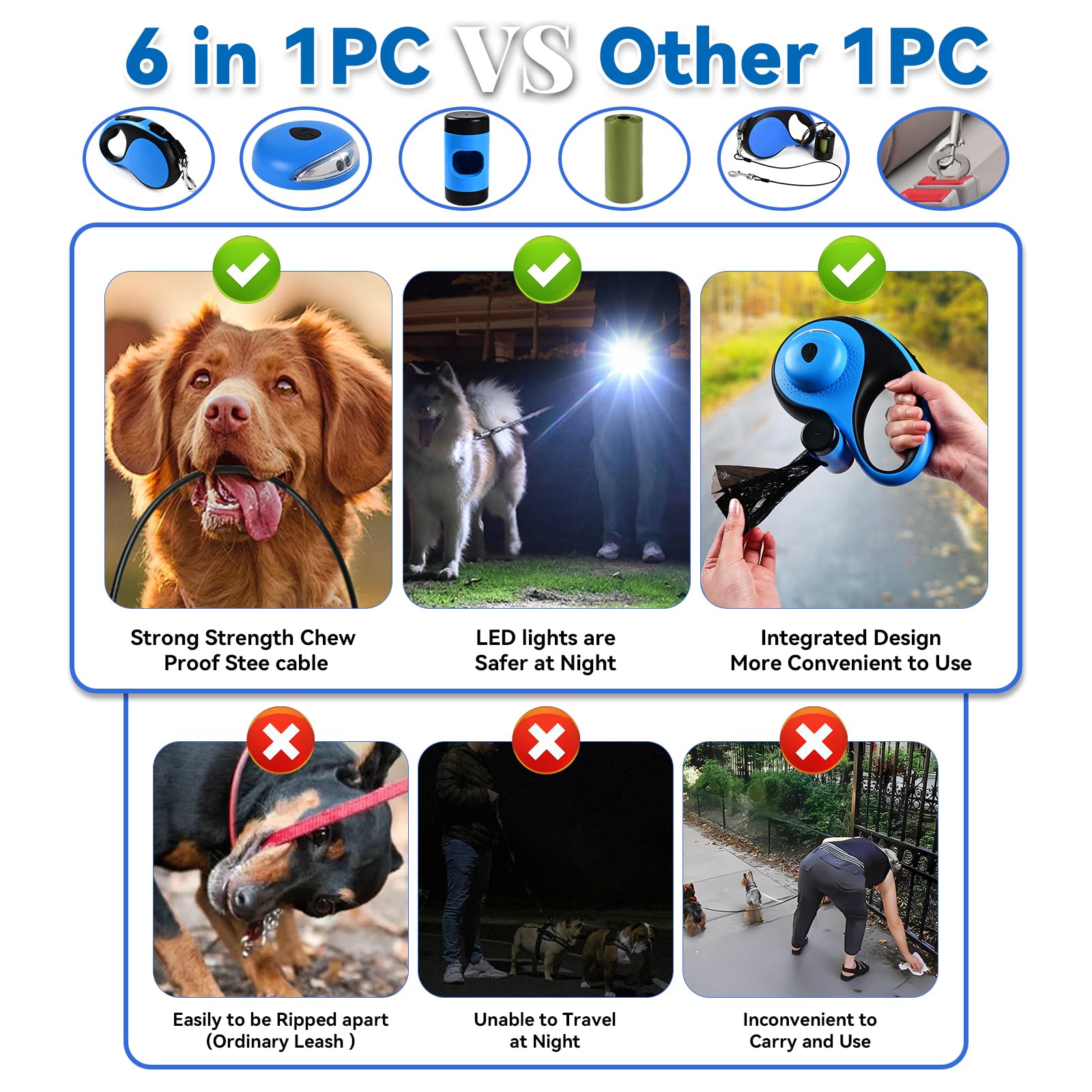 ODRIEW cable de acero de 26 pulgadas, mordidas resistentes para perros activos.