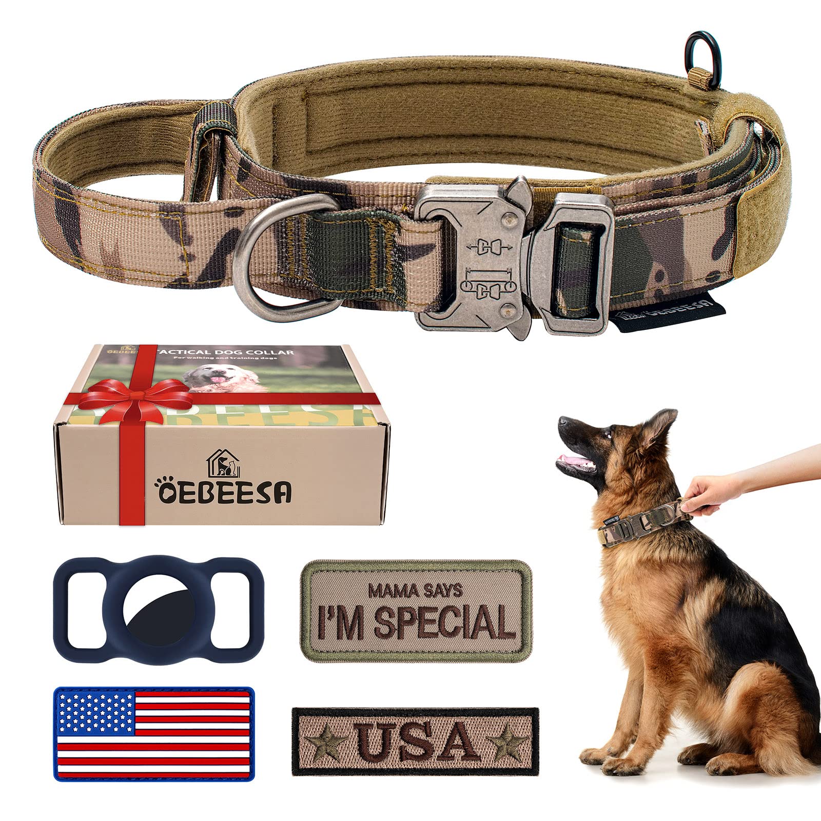 OEBEESA collar táctico para perro con asa, control inmediato durante paseos y entrenamientos.