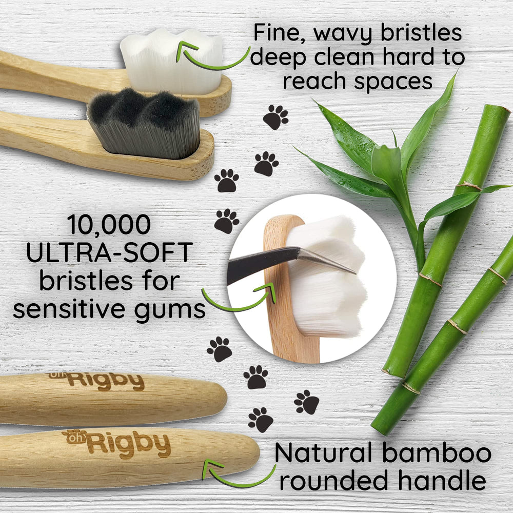OH RIGBY filamentos ultra suaves: raspan suavemente la placa para encías delicadas.