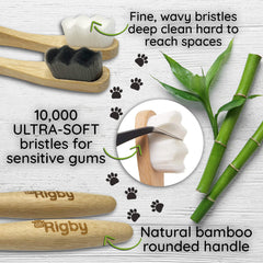 OH RIGBY filamentos ultra suaves: raspan suavemente la placa para encías delicadas.