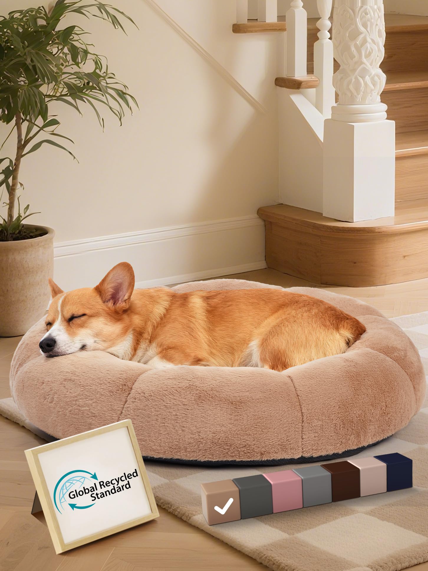 OhGeni cama forma dona ortopedica para perros medianos camel, soporte cómodo