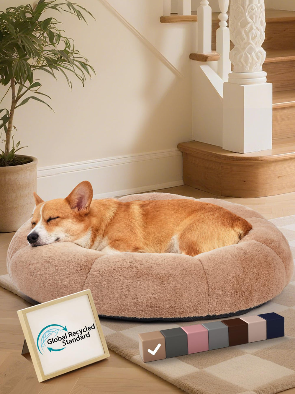 OhGeni cama forma dona ortopedica para perros medianos camel, soporte cómodo