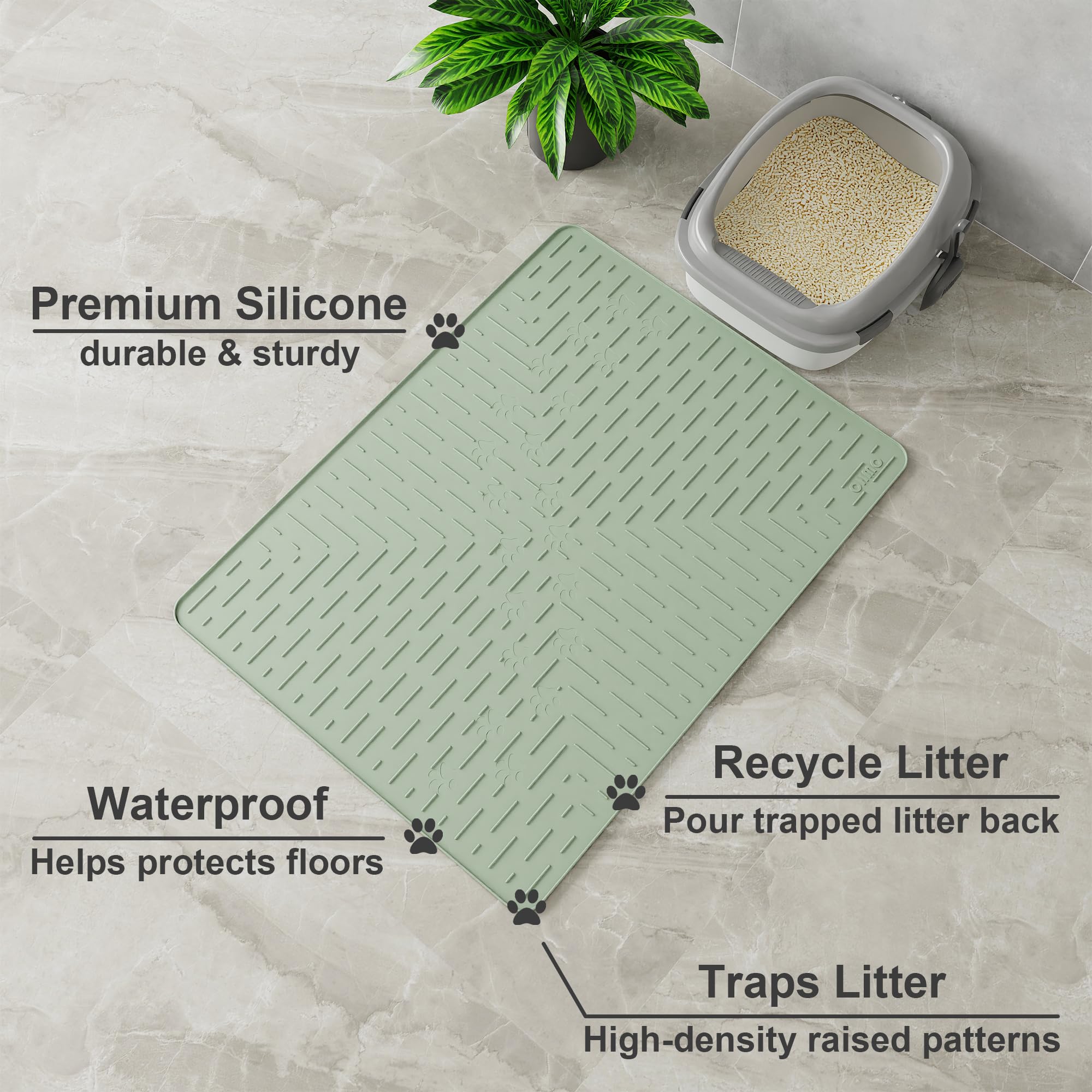 OHMO alfombrilla para arena de gato en silicona impermeable, evita manchas y olores.