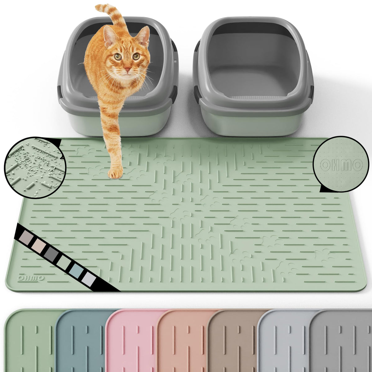 OHMO alfombrilla para arena de gato grande, diseño anti-proyección y captura de arena.
