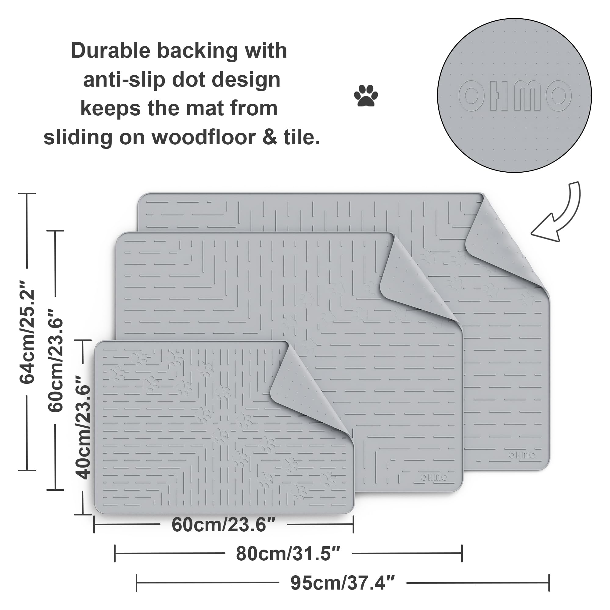 OHMO alfombrilla para arena de gato, material de silicona suave y duradera.