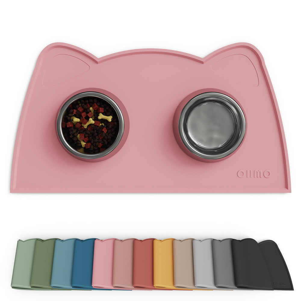 OHMO alfombrilla de comida para gatos rosa, antidesbordes para comidas limpias