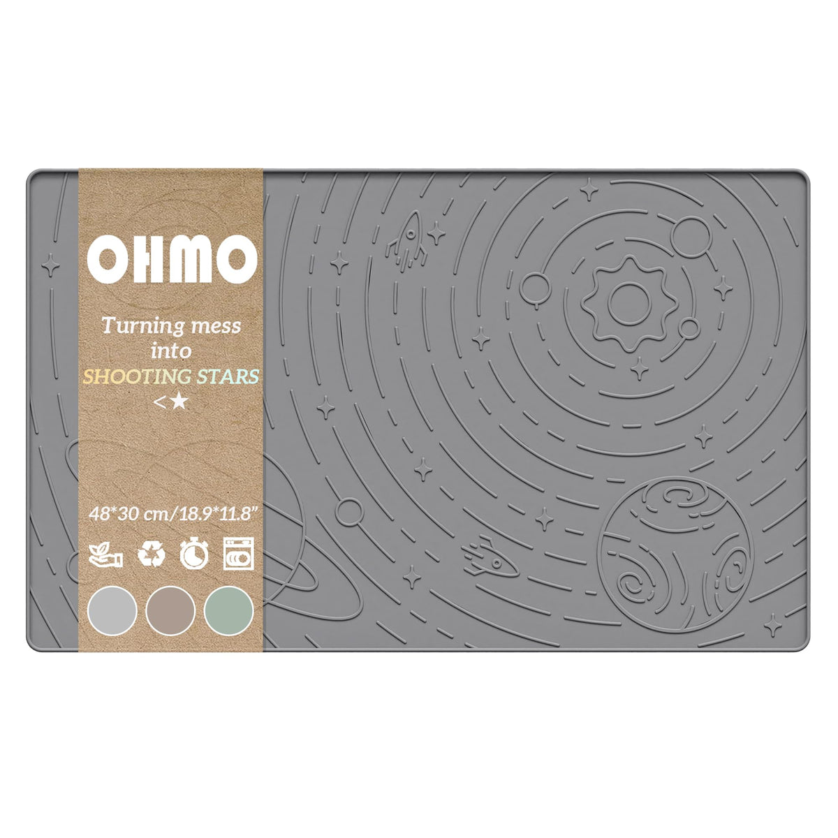 OHMO tapete para comida de perros en silicona gris con bordes elevados que controlan derrames.