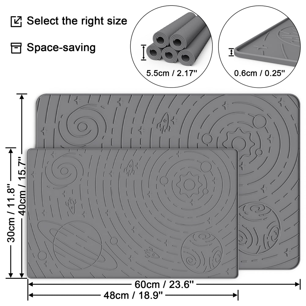 OHMO tapete impermeable con diseño de estrellas en gris mantiene el piso seco ante derrames.