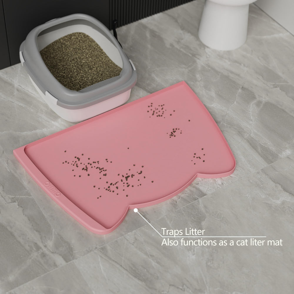 Uso en viaje: alfombrilla OHMO rosa para comer fuera de casa sin desorden.