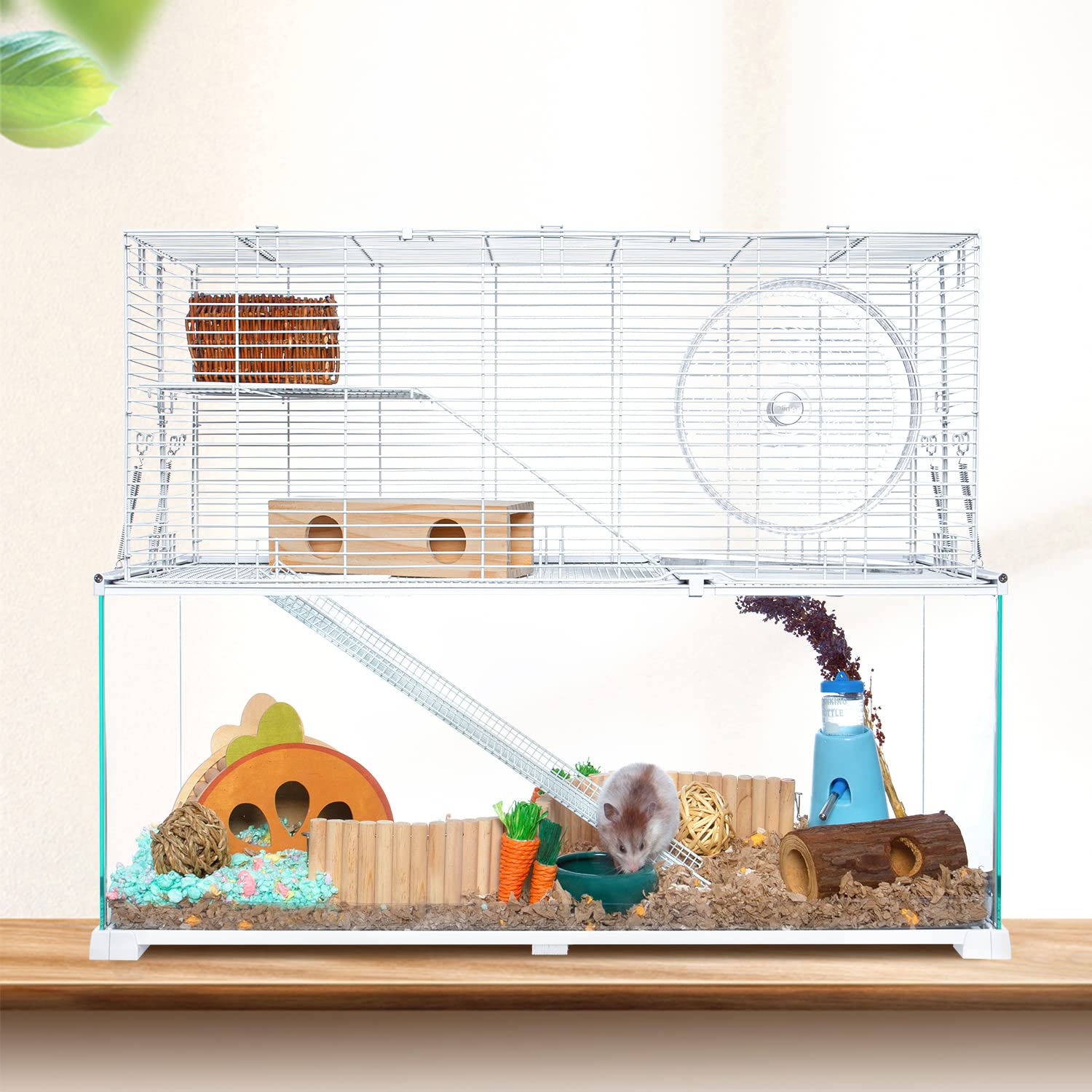Oiibo jaula hamster tapa de alambre abierta para ventilación óptima