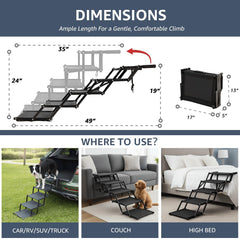 Oiilores rampa para coche para perros, base antideslizante y diseño estable para perros.