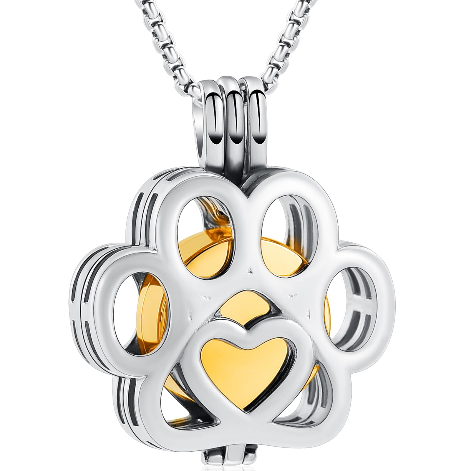 Collar-urna de Oinsi para cenizas de mascotas, elegante y duradero en plata dorada.