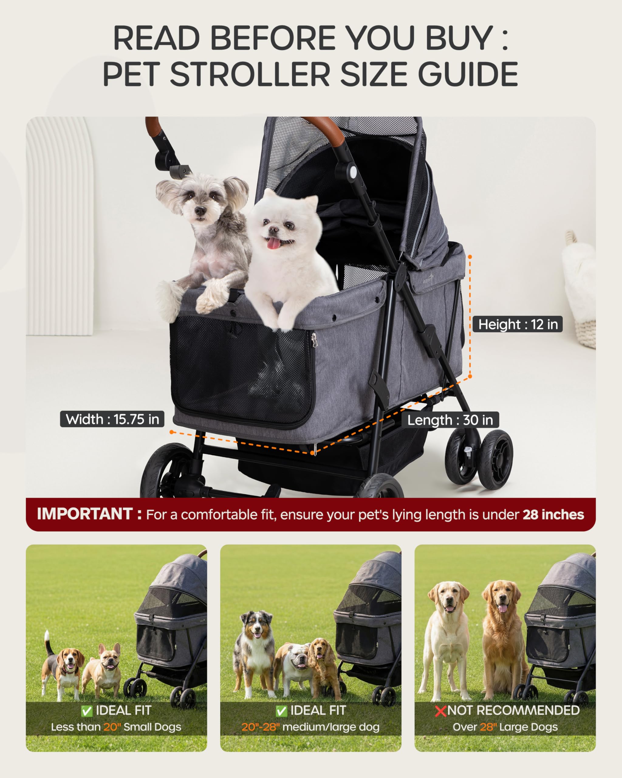 OJCME Carrito interior amplio para perros, hasta 60 kg, viajes prácticos.