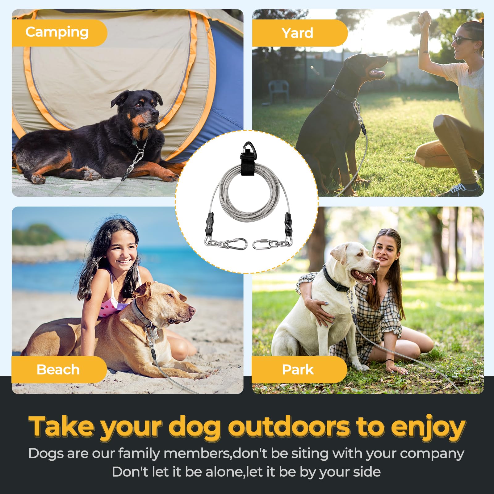 Ojomow cable para perro en patio y jardín, fácil instalación.