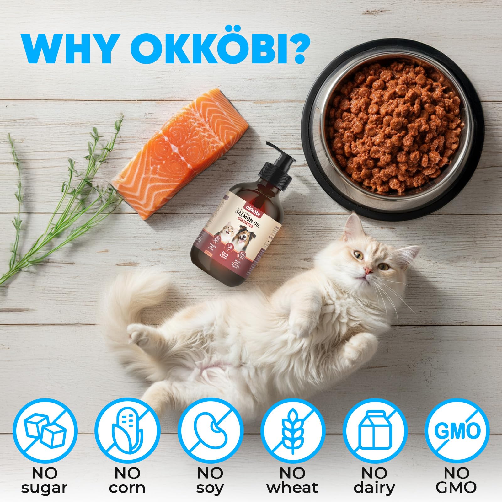 OKKÖBI aceite de salmón Alaska ingredientes naturales y vitamina E.