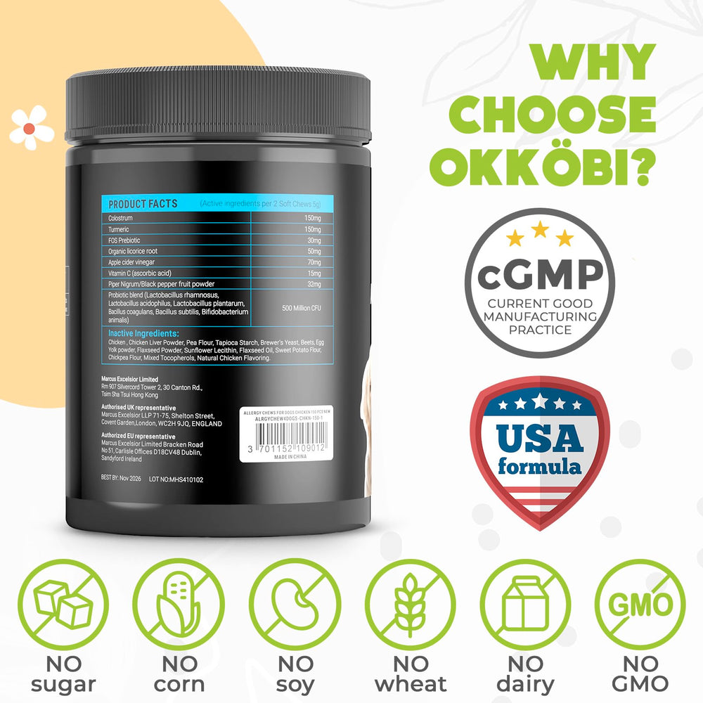 OKKÖBI alergia para perros: sabor pollo para una experiencia agradable.