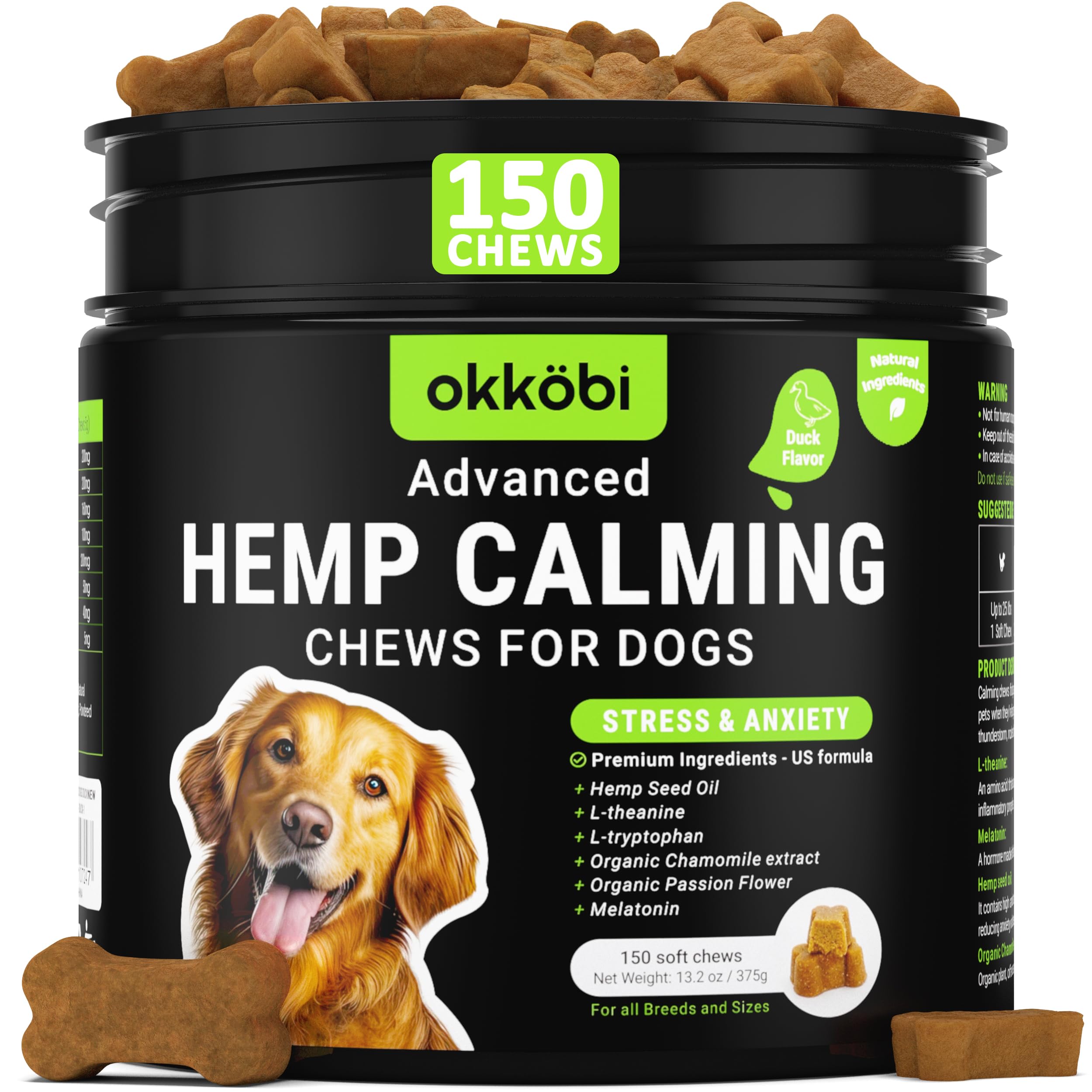 OKKÖBI masticables calmantes para perros en envase, sabor pato