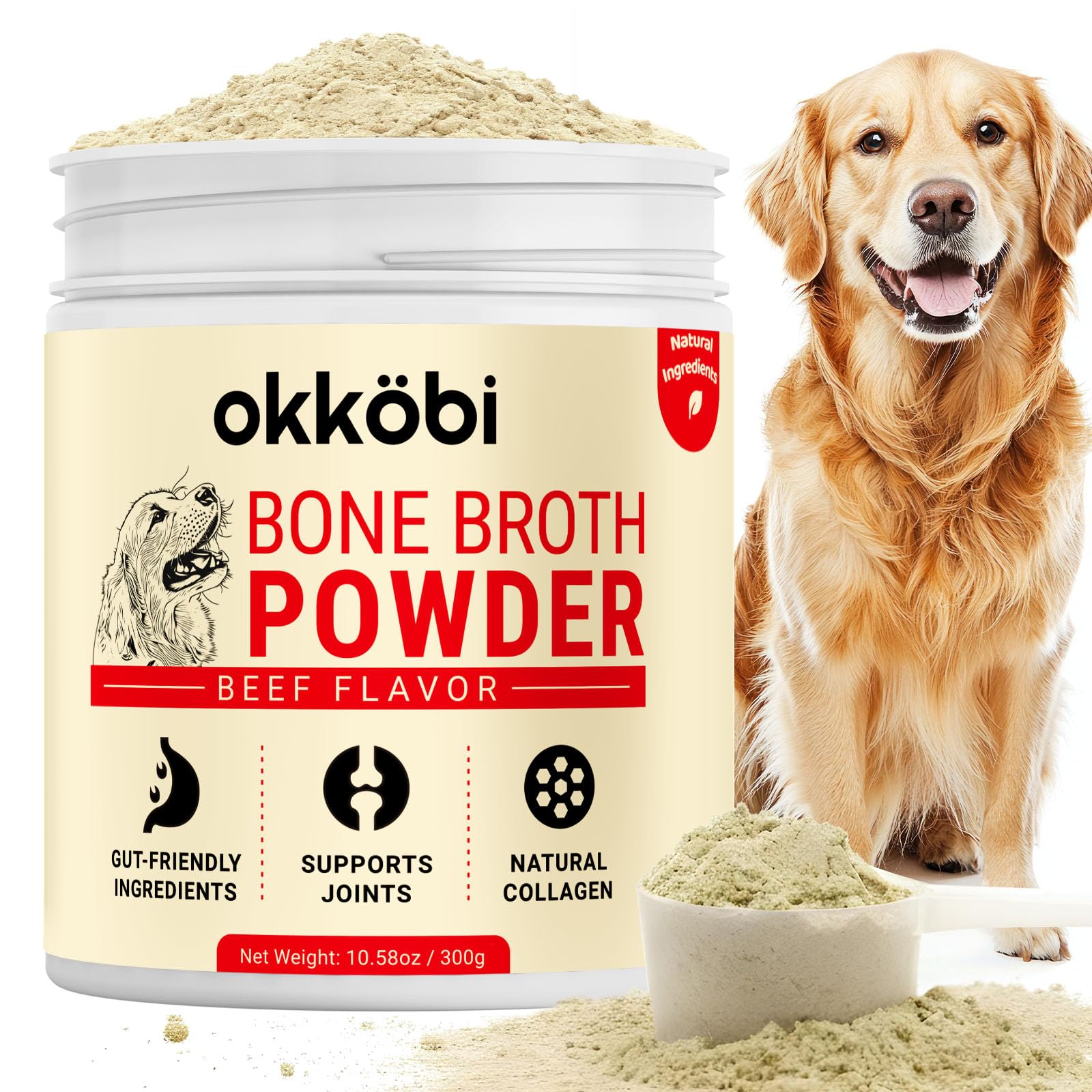 OKKÖBI caldo de huesos de res en envase, realza el sabor para perros