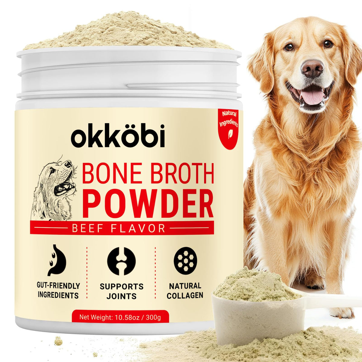 OKKÖBI caldo de huesos de res en envase, realza el sabor para perros