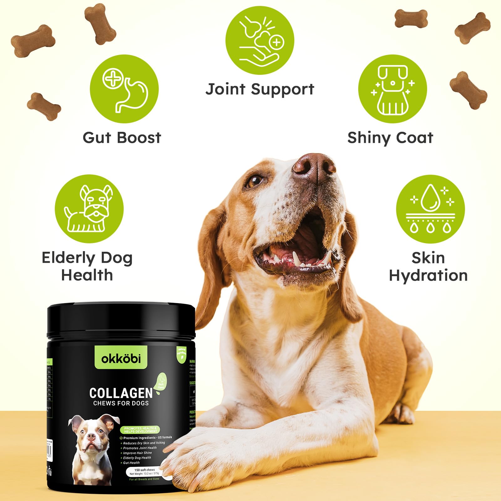 OKKÖBI Colágeno para perros, con ácido hialurónico para flexibilidad articular