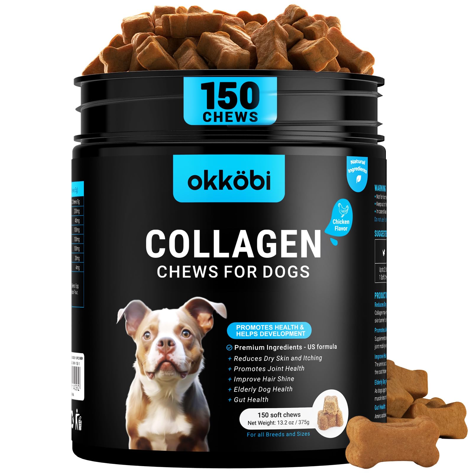 OKKÖBI Colágeno para perros en botella, envase premium para movilidad diaria.
