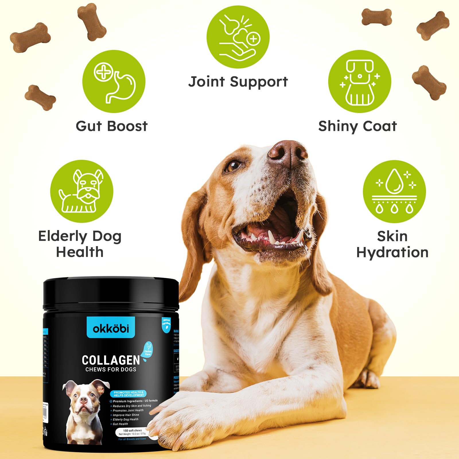 OKKÖBI Colágeno para perros textura suave, fácil de administrar.
