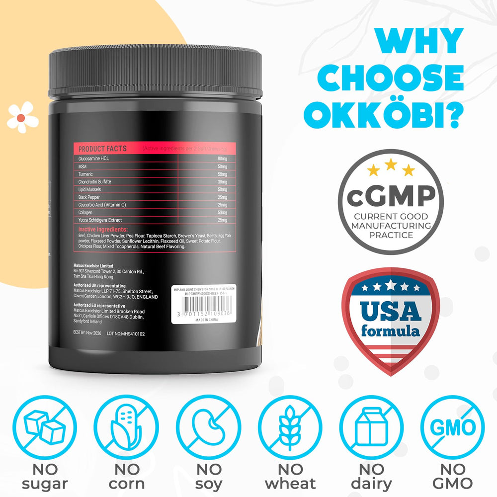 OKKÖBI Glucosamina HCL etiqueta con aprobación veterinaria