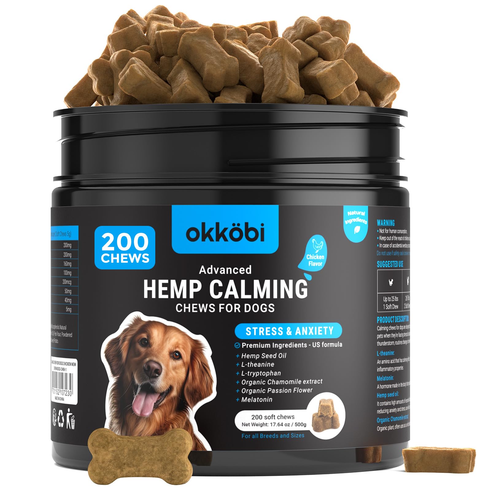 OKKÖBI gomas calmantes para perros, sabor pollo, promueven calma