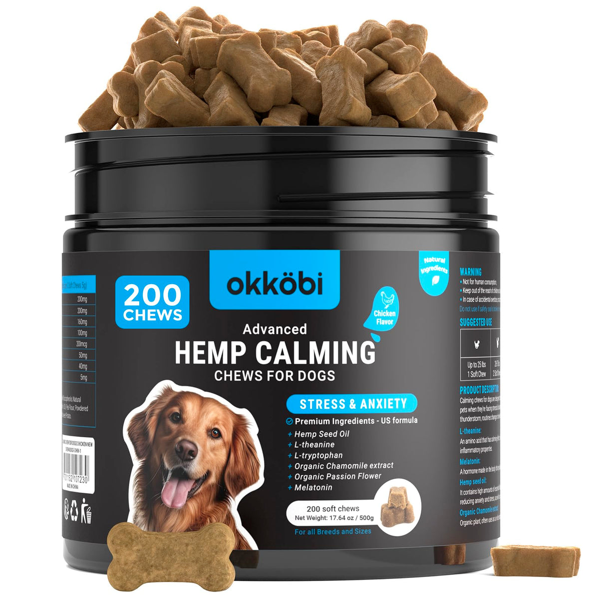 OKKÖBI gomas calmantes para perros, sabor pollo, promueven calma