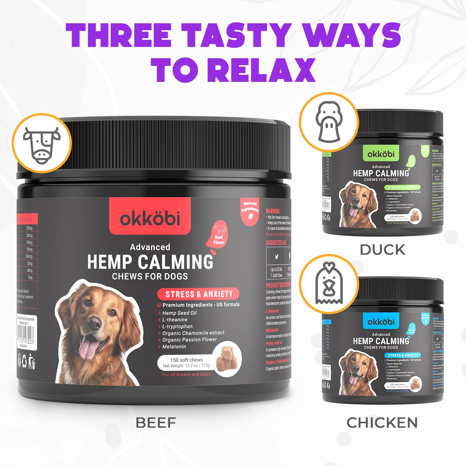 OKKÖBI masticables calmantes para perros en casa, listos para una rutina suave