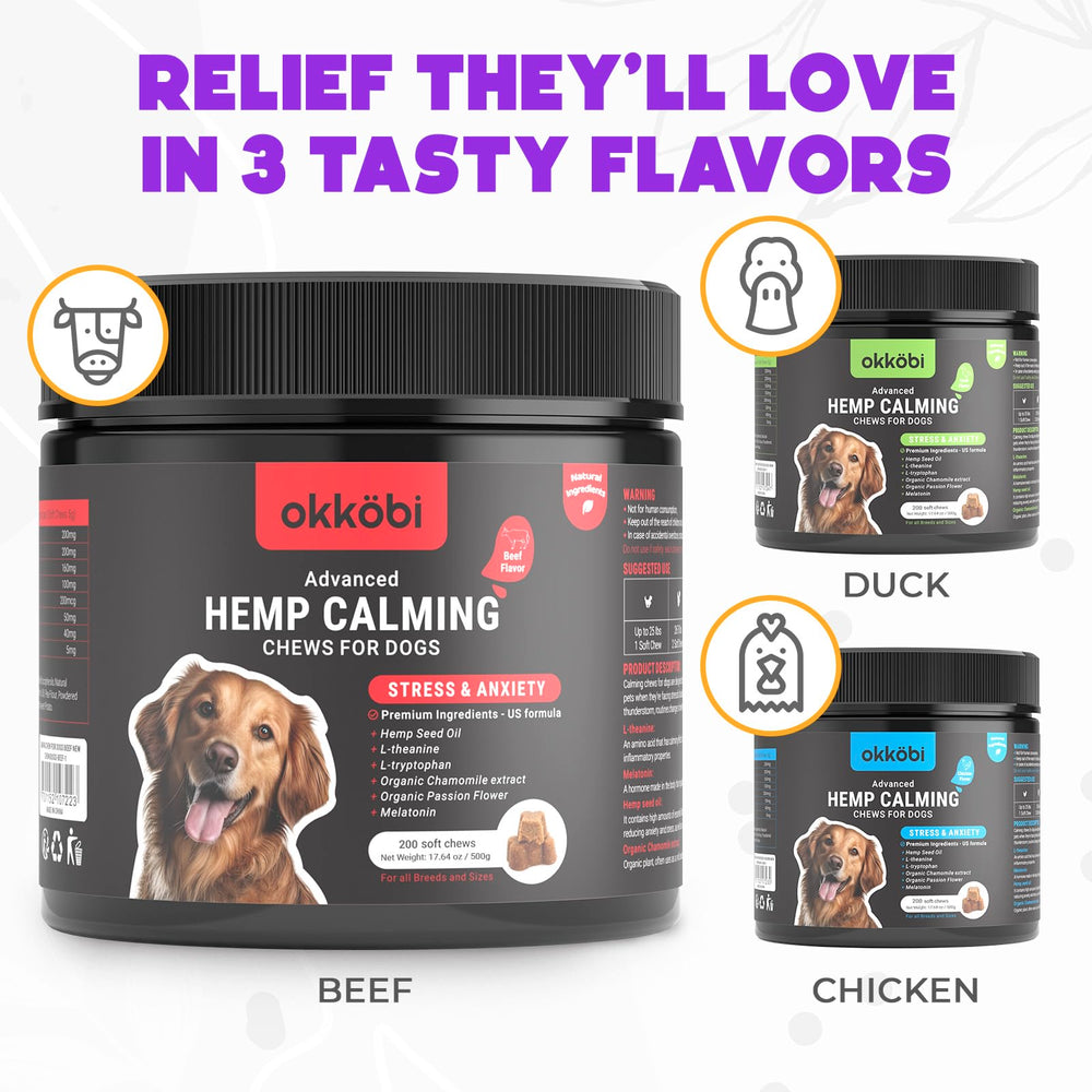 OKKÖBI masticables de cáñamo sabor ternera, uso diario seguro para perros.
